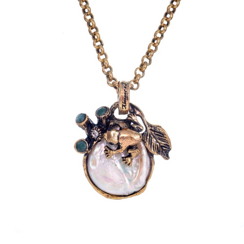 Колье Alcozer&J, жемчуг, изумруд, сапфир, Swarovski, AL2502-C68NA24 белый