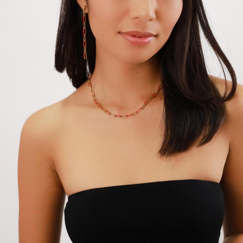 Колье ORI TAO, Boa vista, с овальными звеньями, цветная эмаль, OT23.2-15-31462 красный фото 4