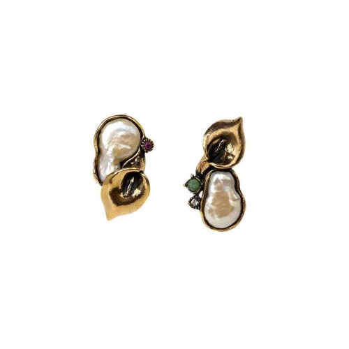 Серьги Alcozer&J, асимметрия, жемчуг, изумруд, рубин, AL2605-O108DI25 белый