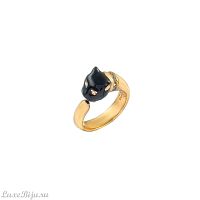 Кольцо Polina Firenze, незамкнутое, пантера, кристаллы, эмаль, PF26.1-AN3071 черный