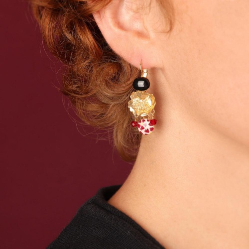 Серьги TARATATA, Magnolia, смола, золотая краска, стеклянные бусины, TT-H25-08768-203 красный фото 2