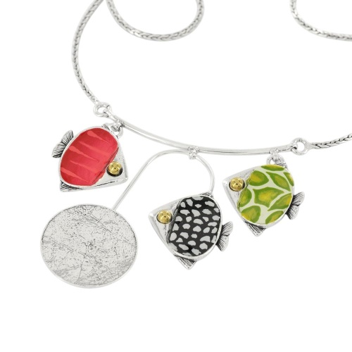 Колье TARATATA, Sushi, с цветной смолой и стеклянными бусинами, TT-T25-06107-10M серебристый