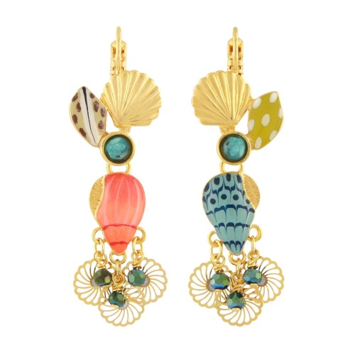 Серьги TARATATA, Archipel, асимметричные, смола, стразы, бусины, TT-E24-03725-20M золотистый