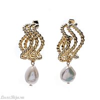 Серьги Moon Paris, Ringo, полукольца, с жемчугом, MR-21.04-049 золотистый