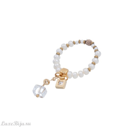 Кольцо Lanzerotti, Chandrayan, стрейч, с жемчугом и горным хрусталем, LZ-23.09-343 золотистый