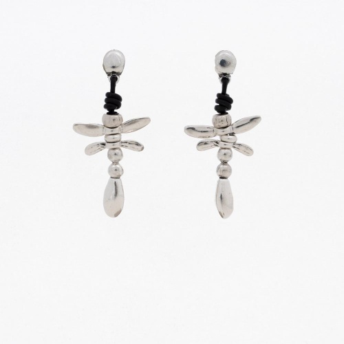 Серьги Tucco, Freedom, со стрекозой, кожа, TC26.1-TMPE84 серебристый