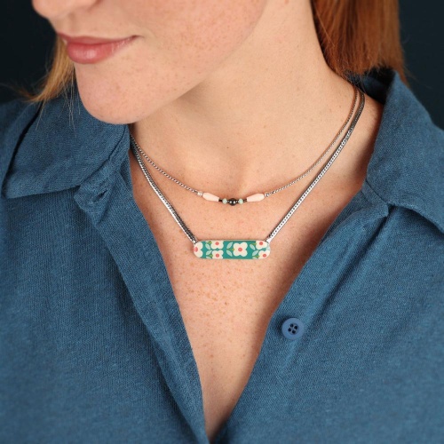 Колье TARATATA, Tweed, с цветной смолой, бусинами и гематитом, TT-W24-06110-104 синий фото 3