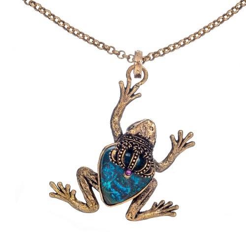 Колье Alcozer&J, лягушка с бирюзой, сапфиром и рубином, AL2502-C118HO24 золотистый
