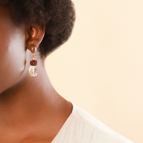 Серьги Nature Bijoux, Bangalore, агат, цитрин, сальвага, рудракша, NB23.2-12-79085 коричневый фото 5