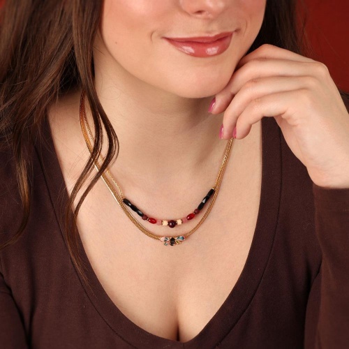 Колье TARATATA, La via en rose, со смолой,краской,бусинами и агатом, TT-H24-06108-205 розовый фото 5