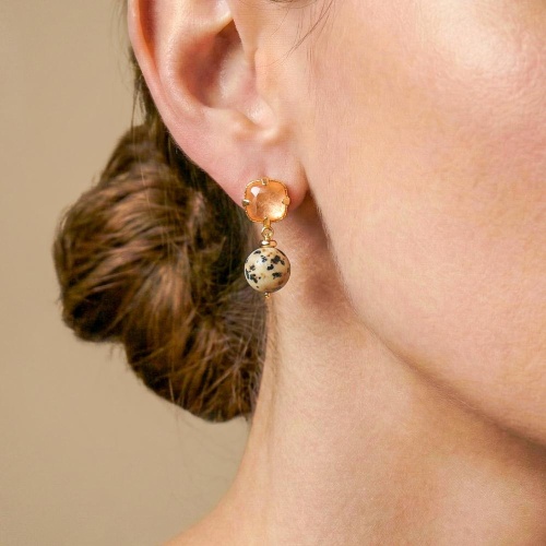 Серьги Nature Bijoux, Kinshasa, ракушка Capiz в смоле, далматинская яшма, NB26.2-12-90858 золотистый фото 2