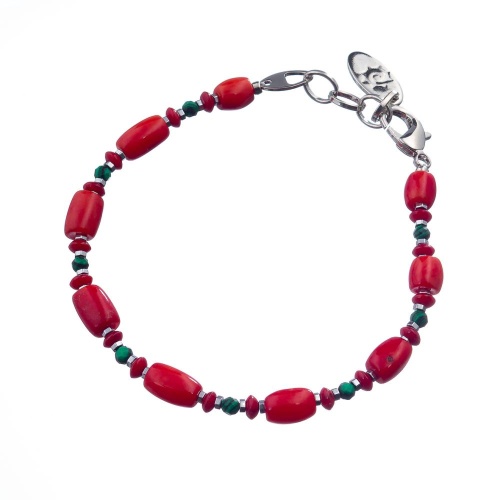 Браслет Lanzerotti, Crespino, с кораллом и малахитом, LZ-23.05-199 красный
