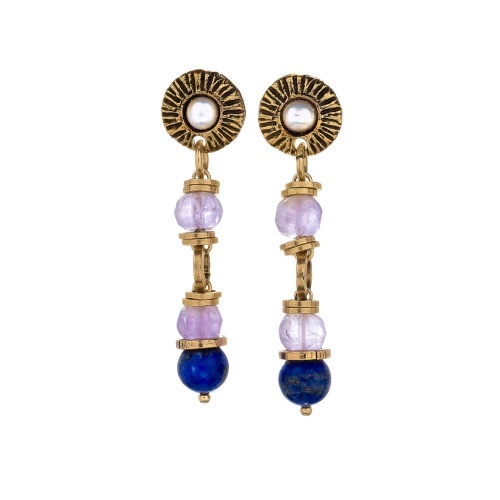 Серьги Alcozer&J, с лазуритом, аметистом и жемчугом, AL-O48HR25-R синий