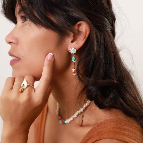 Серьги Nature Bijoux, Formentera, перламутр, говлит, тибетская бирюза, NB22.1-12-77275 бирюзовый фото 7