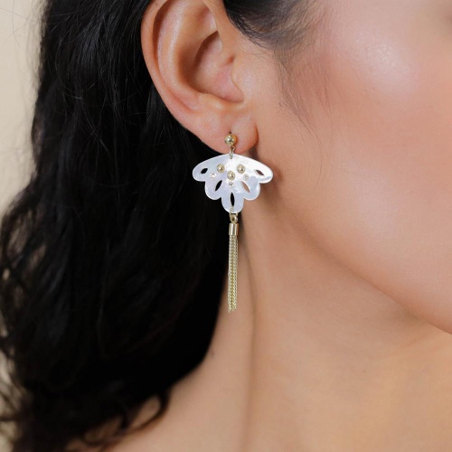 Серьги Franck Herval, Angelique, с перламутром, стразами и цепями, FH26.1-12-69999 белый фото 3