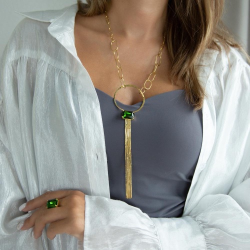 Колье Catherine Bijoux, Crystal diva, с кристаллом и цепями, CB25.1-5280AG зеленый фото 5