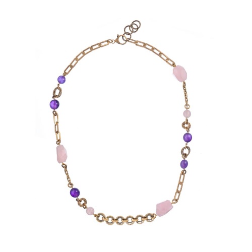 Колье Alcozer&J, с розовым кварцем и аметистом, AL-C58KM25-R фиолетовый