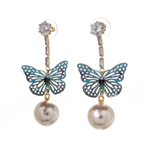 Серьги Moon Paris, Ringo Queen, с бабочкой, кристаллами и бусиной, MRQ-24.05-008 голубой