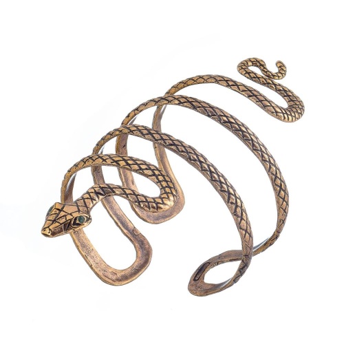 Браслет Alcozer&J, кафф, в форме змеи с изумрудом, AL2411-BSERPENTE108 золотистый