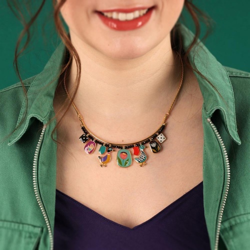 Колье TARATATA, Jeu De L`oie, с цветной смолой и стеклянными бусинами, TT-H24-01102-20M золотистый фото 4