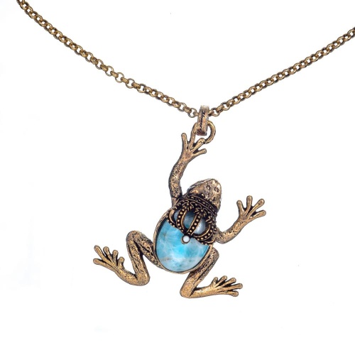 Колье Alcozer&J, лягушка, ларимар, жемчуг, Swarovski, AL2502-C128JF24 голубой