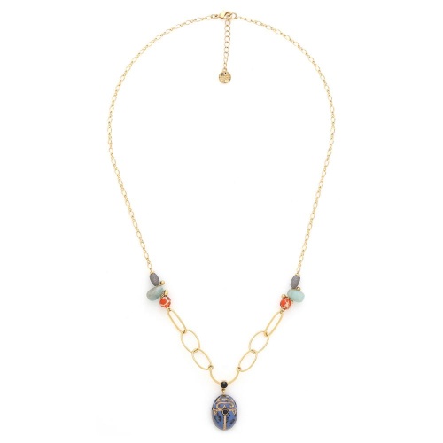 Колье Franck Herval, Layla, скарабей, яшма, амазонит, Swarovski, FH25.1-15-64362 синий