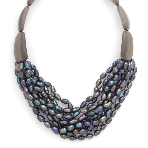Колье Nature Bijoux, Pebble Beach, жемчуг и эбеновое дерево, NB25.2-15-43610 серый фото 2