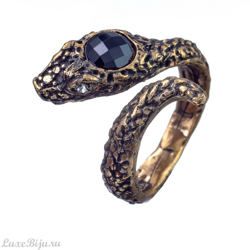 Кольцо Alcozer&J, незамкнутое, змея, агат, Swarovski, AL-A38BR22 золотистый