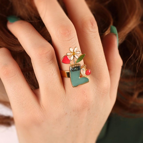 Кольцо TARATATA, Basilic, разъемное, с цветной смолой и бусинами, TT-T23-04408-20M золотистый фото 7