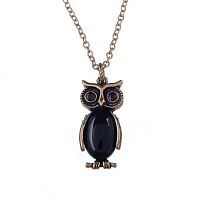 Колье Alcozer&J, сова, оникс, гранат, кристаллы Swarovski, AL-C5173C золотистый