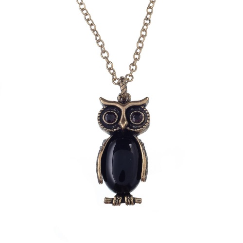 Колье Alcozer&J, сова, оникс, гранат, кристаллы Swarovski, AL-C5173C золотистый