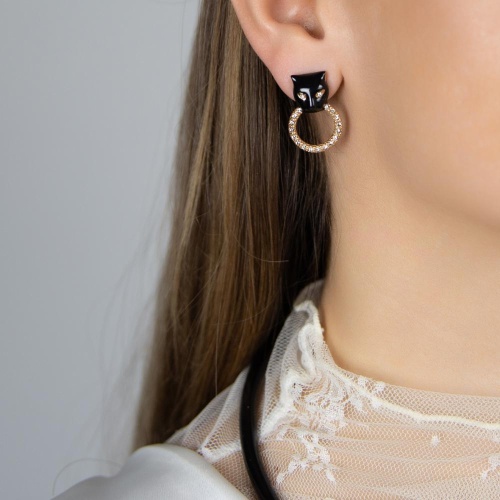 Серьги Polina Firenze, пантера с кристаллами и эмалью, PF26.1-OR2957 черный фото 2