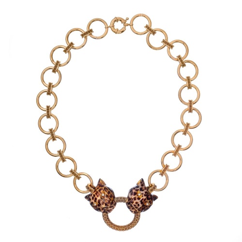 Колье Polina Firenze, ягуар с кристаллами и эмалью, PF25.2-PE4401 коричневый