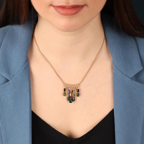 Колье TARATATA, Chardon bleu, со стеклянными бусинами, тигровым глазом, TT-H24-09113-204 синий фото 4