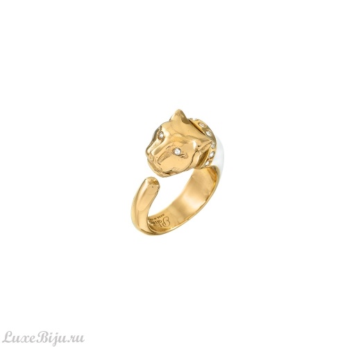 Кольцо Polina Firenze, незамкнутое, пантера, кристаллы, эмаль, PF26.1-AN2638 белый, 17,5