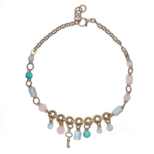 Колье Alcozer&J, с аквамарином, кварцем и амазонитом, AL-C58DS25-R розовый