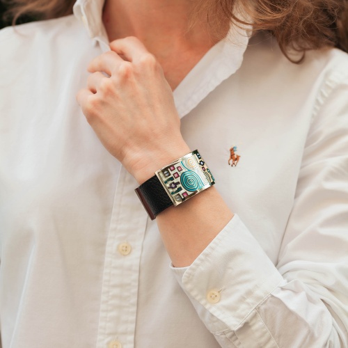 Браслет Fiore Luna на кожаном черном ремешке, CB01319-14 M/S фото 2