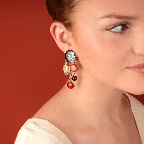 Клипсы TARATATA, Antique, смола, гематит, тигровый глаз, сердолик, TT-H25-07504-20M золотистый фото 2