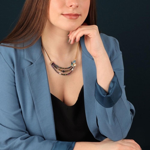 Колье TARATATA, Chardon bleu, со смолой, бусинами и тигровым глазом, TT-H24-09114-204 синий фото 3