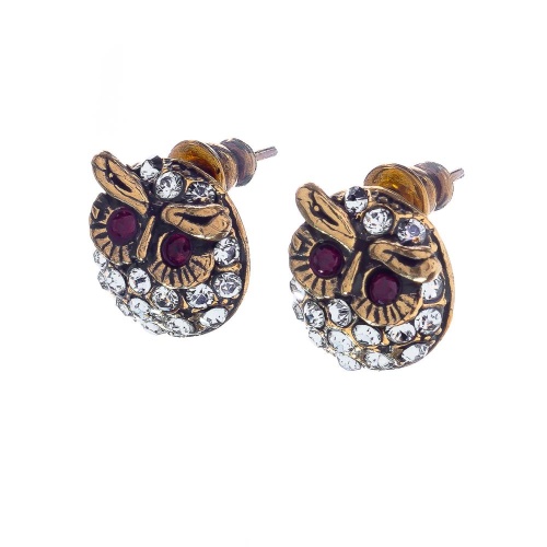 Серьги Alcozer&J, совы с гранатом и кристаллами Swarovski, AL-OP3860C-R золотистый