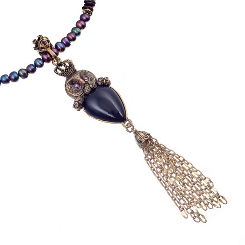 Колье Alcozer&J, обсидиан, жемчуг, гранат, Swarovski, AL2411-C218AF24 золотистый фото 2