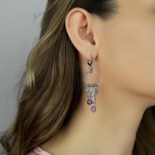 Серьги Lanzerotti, Iris, с аметистом, агатом и кристаллами, LZ-26.03-093 сиреневый фото 2