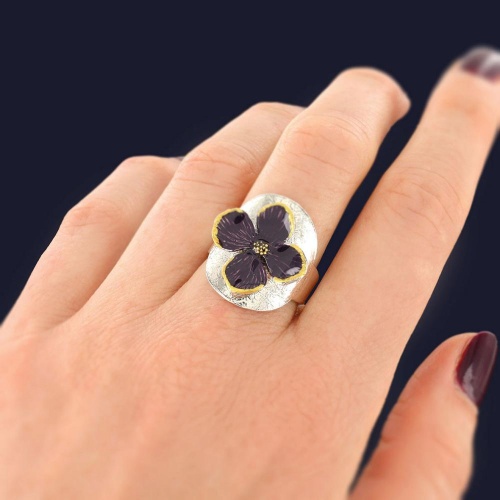 Кольцо TARATATA, Hortensia, разъемное, смола, краска, микрошарики, TT-H25-13431-109 фиолетовый фото 3