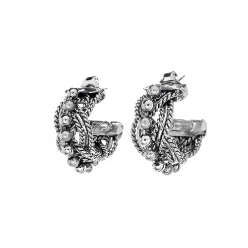 Серьги Celeste G, полукольца, плетеные с микрошариками, CS26.1-2136 серебристый