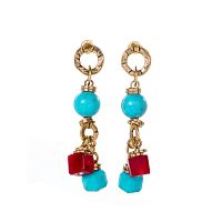 Серьги Alcozer&J, с бирюзой и кораллом, AL-O38DB24-R красный