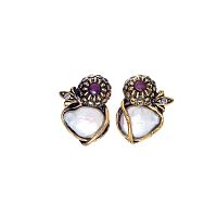 Серьги Alcozer&J, жемчуг, рубин, кристаллы Swarovski, AL2502-O78IL24 белый