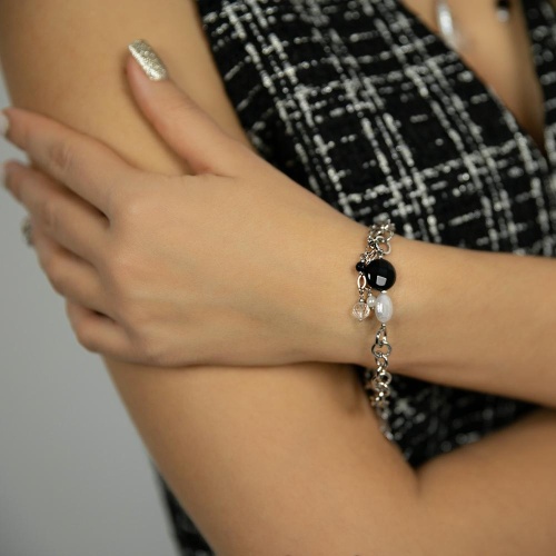 Браслет Lanzerotti, Pianoforte, жемчуг, оникс, хрусталь, перламутр, LZ-25.12-376 серебристый фото 2