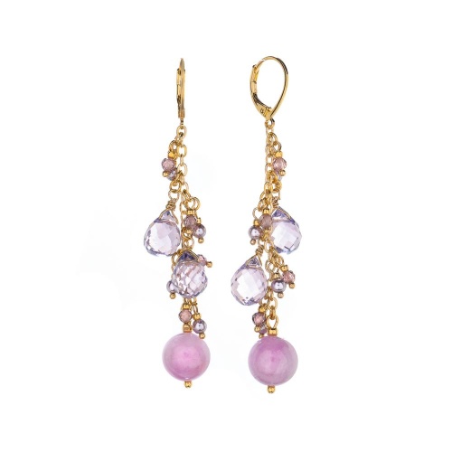 Серьги Lanzerotti, Iris, кунцит, циркон, перламутр, кристаллы, LZ-26.03-088 сиреневый