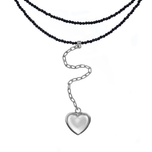 Колье Lanzerotti, Pianoforte, двойное, с кристаллами и сердцем, LZ-26.01-019 черный