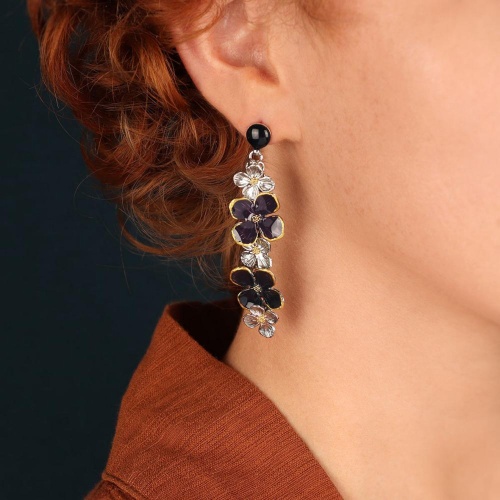 Серьги TARATATA, Hortensia, смола, золотая краска, микрошарики, TT-H25-13910-109 фиолетовый фото 2